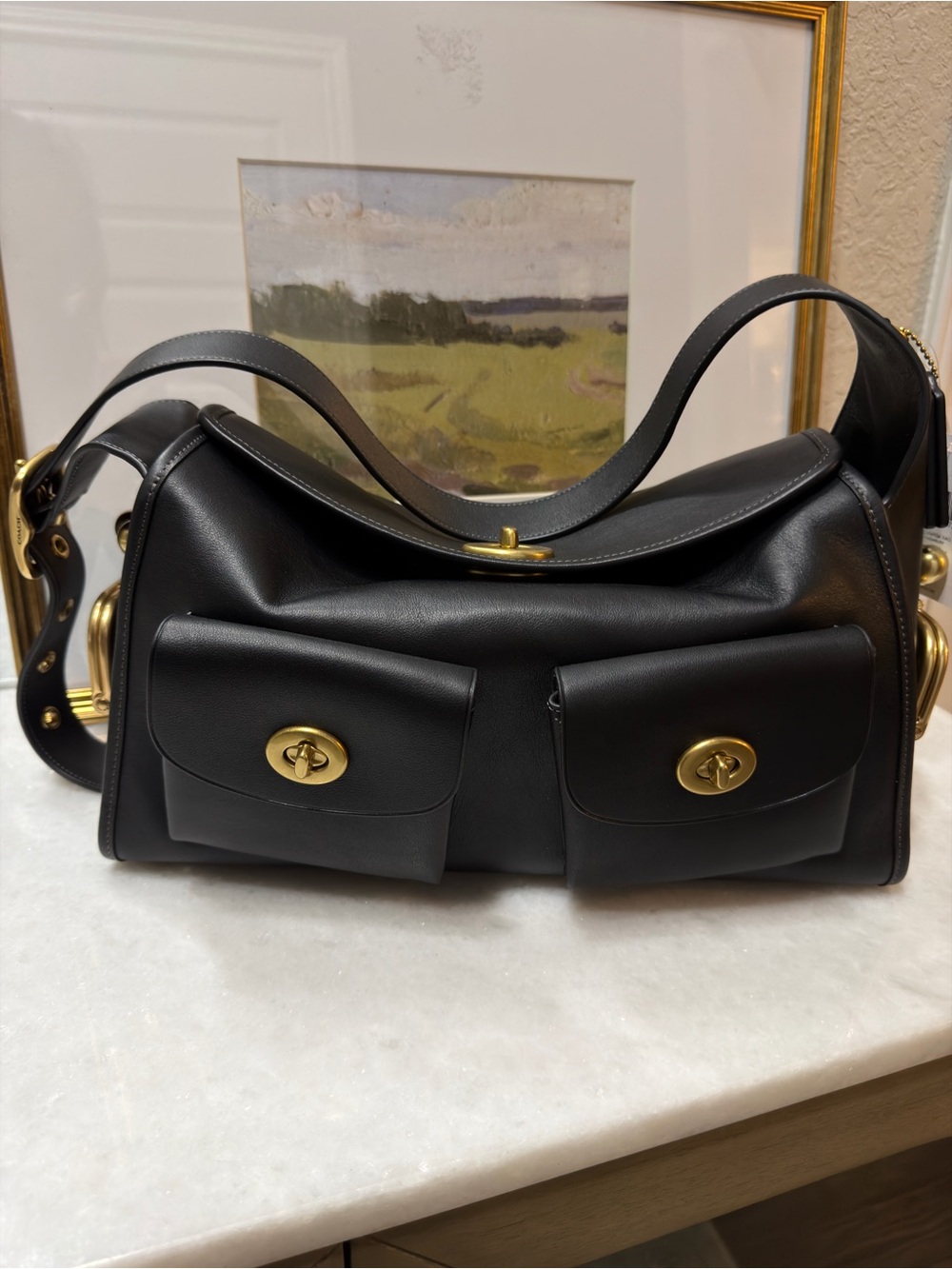 Coach Haversack Black with Gold Hardware Shoulder Bag